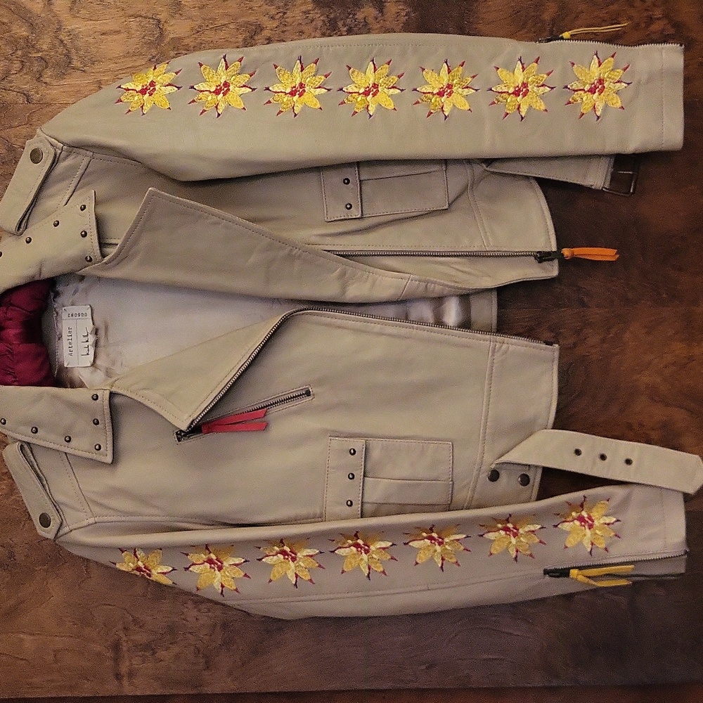 Lambskin Leather Jacket w/ Embroidery Small - Picture 10 of 14